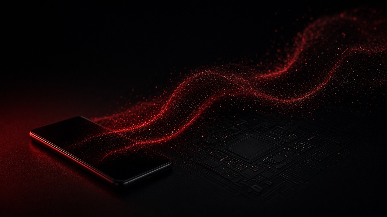 A dark smartphone beside abstracted circuitry with crimson light — cover for ZarkiTech's Expo versus bare React Native article